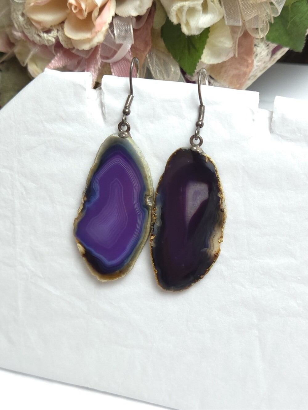 Handmade Purple Agate Geode Sterling Silver Earrings Dangle Earrings